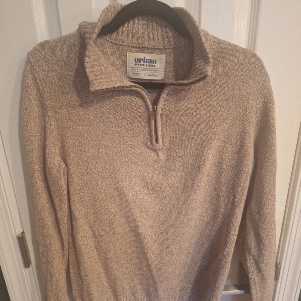 Urban pipeline traditional american mens medium quarter zip tan brown sweater